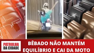 Homem bêbado perde equilíbrio e cai da moto