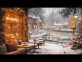 winter jazz at outdoor coffee shop ambience snowfall background music for relax calm focus