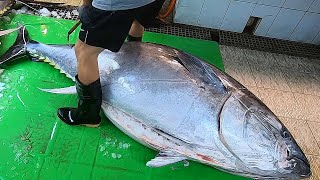 Over 300 kg Giant Bluefin Tuna cutting for Sashimi - Taiwanese street food