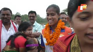 Grand welcome for Karanjia girl who shined in international level Volleyball tournament