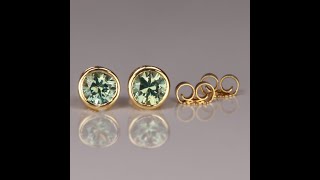 14K Yellow Gold Montana Sapphire Stud Earrings 1.08 Carats