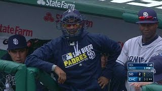 SD@CHC: Ramirez dons a catcher's mask in the dugout