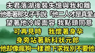 夫君落湖後裝失憶與我和離，他牽著那女子說「他二人才是真愛」，望著他冷峻面容 我點頭同意，可再見時   我懷著身孕 ，身旁站著新科狀元郎，他却像瘋狗一樣，跪下求我，別不要他！