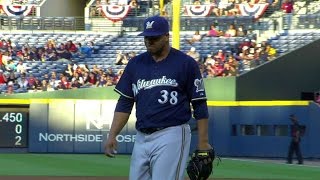 MIL@ATL: Peralta fans Cunningham to escape a jam