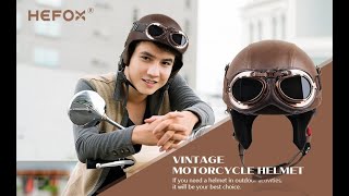 HEFOX Retro Leather Half Face Helmet with Goggles