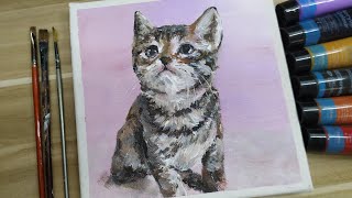 Acrylic painting  / A kitten / Easy painting Tutorial # 100