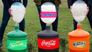 Experiment: Coca Cola, Fanta, Sprite VS Huge Baloons with Mentos