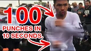 Manny Pacquiao rips 100 punches in 10 seconds!!  Hand Speed under rain
