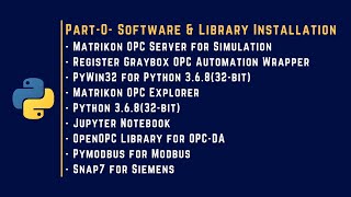 000 | Software Installation | Python 3.6.8 | PyWin32 | Jupyter Notebook | OpenOPC | Pymodbus |