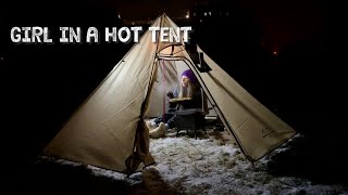 Winter Camping | Girl with Hot Tent Outdoors | ASMR Cooking | Кемпінг зимою