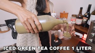 Membuat ICED GREEN TEA COFFEE 1 LITER Menggunakan Susu Full Cream & Ristretto