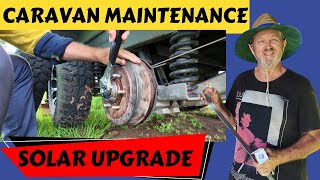 Caravan Maintenance/Tips/Repairs, Solar Upgrade, Wheel Bearing Service, New Shelving, Tank Strap