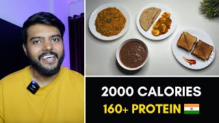 Easy 2000 Calorie Diet for College/hostel Students ( 4 Meals ) 160gms Protein !! 🇮🇳