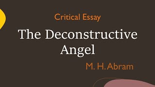 The Deconstructive Angel by M.H.Abram| Clear explanation in Tamil