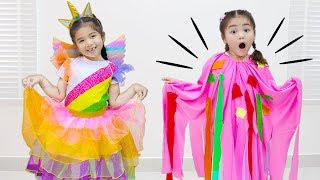 Suri & Annie Sews Beautiful Costumes Challenge with Toy Sewing Machine