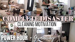 COMPLETE DISASTER CLEANING MOTIVATION | CLEANING MY MESSY HOUSE IN A HOUR | POWER HOUR CLEAN WITH ME