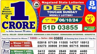 Nagaland State Dear Lottery Result Today | dear toucan sunday weekly lottery result 06.10.2024 live