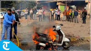 Honda Activa catches fire at Majri chowk traffic lights in Panchkula, fire tenders douse the flames