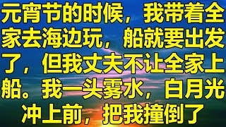 元宵节的时候，我带着全家去海边玩，船就要出发了，但我丈夫不让全家上船。我一头雾水，白月光冲上前，把我撞倒了。