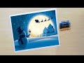 Santa Christmas Scenery For Beginners/Drawing with Oil Pastels/Step By Step