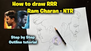 How to draw RRR Ram Charan & NTR Step by Step // full sketch outline tutorial for beginners