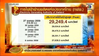 เรื่องเล่าเช้านี้ ยอดใช้ไฟฟ้าพุ่ง ทำลายสถิติพีคอีกครั้งที่ 5 ในรอบปี  (28 เม.ย.59)