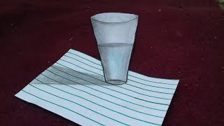 How To Draw A 3D Glass on Line Paper New Art Trick 2019