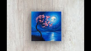 Moonlight Cherry Blossom | Beginner Step-by-Step Acrylic Paint Tutorial Live Stream | Creatively