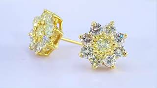 SOLD 2.88 ct NATURAL 18x DIAMOND 12 mm cluster stud earrings 14k yellow GOLD