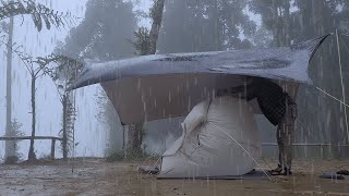 Relaxing SOLO Camping in Heavy RAIN, Cozy Sound of Rain, ASMR
