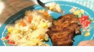 Ninja Speedi Boneless pork chops with rice and mixed vegetables