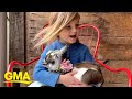 Adorable girl creates her own lullaby to sing to baby goat l GMA