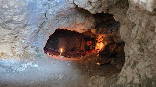 winter camping survival shelter/I turned a cave into a warm and cozy haven.asmr