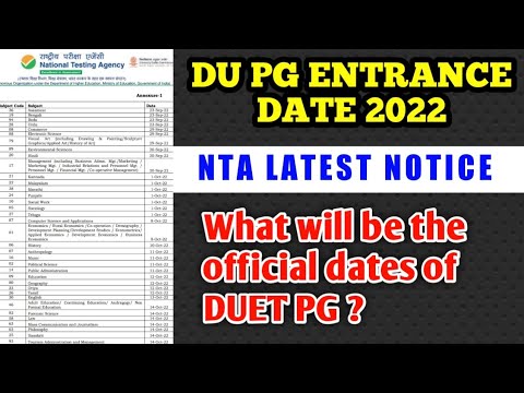 DU PG ENTRANCE DATES 2022|NTA LATEST NOTICE|DELHI UNIVERSITY ENTRANCE ...