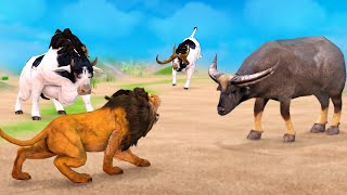 Giant bulls vs Lion | Cartoon Cow Sad Story | The Battle Protects The Cow Family