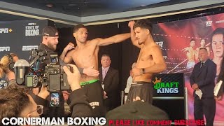 ELVIS RODRIGUEZ \u0026 KENDO CASTANEDA GET CHIPPY AT THE WEIGH IN AHEAD OF JR. WELTERWEIGHT BOUT