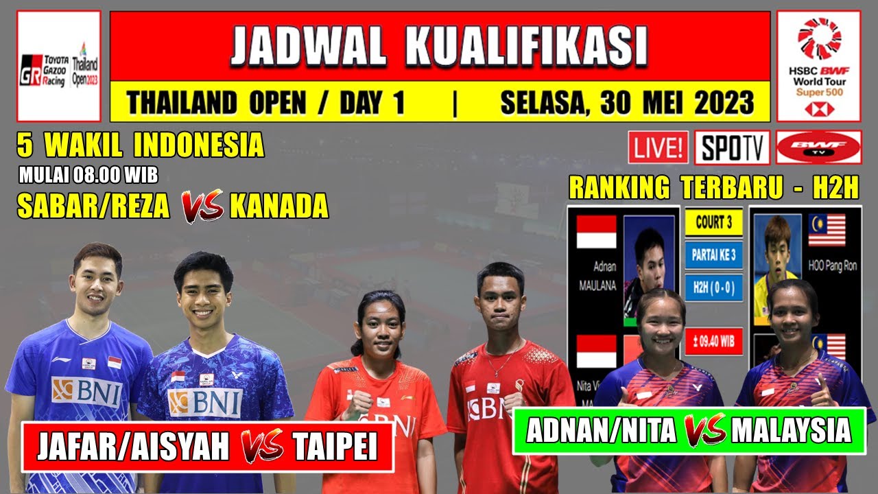 Jadwal Thailand Open 2023 Hari Ini Day 1 Babak Kualifikasi ~ 5 Wakil ...