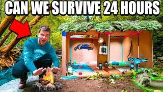 $10 SURVIVAL CHALLENGE IN THE WOODS (24 Hour Box Fort Survival)