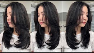 Perfect Long Layers Haircut Women With Curtain Bangs \u0026 Easy Hair Cutting Techniques