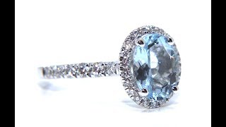 18ct White Gold Oval Aquamarine \u0026 Diamond Ring 1.97ct