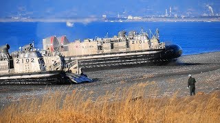 海上自衛隊 LCAC 揚陸訓練【№2】静岡県沼津 今沢基地（2018年1月27日）エルキャック・積込積下訓練（ﾎﾊﾞｰｸﾗﾌﾄ・上陸用舟艇）