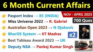 Last 6 Month Current Affairs 2023 | Top 700 Questions | Part 2 | Nov 2022 To April 2023 | Indologus