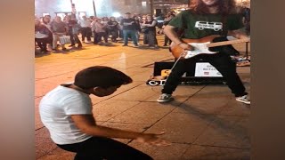 Young Boy Steals the Attention of the Crowd! Dancing with street Performer