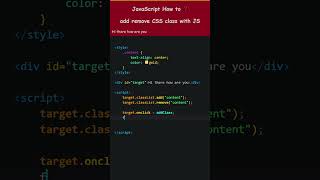 JavaScript How to ❓ add remove CSS class with JS