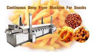 Continuous deep fryer machine for snacks | automatic deep frying machine (gas or electric heating)