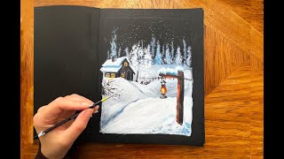 Step by step painting of a snowscape with acrylics