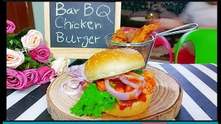 BAR B Q  CHICKEN BURGER || Barbeque Chicken burger || 1Mint RECIPE ||    #short