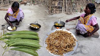 How to cook DRY FISH recipe with FRESH JHINGE by santali tribe girl | Indian tri