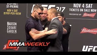 Georges St-Pierre Shoves Michael Bisping at UFC 217 Face-Offs