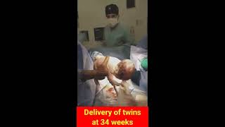 Delivery of dizygotic twins at 34 weeks with cesarean section after rupture of membranes (PROM)